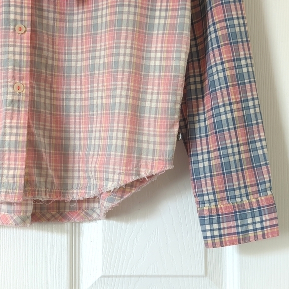 Maison Scotch Pastel Plaid Ombre Long Sleeve Button Down Shirt Blue Pink 2 - Picture 9 of 13